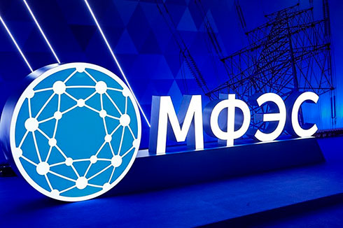 Фото на фоне логотипа выставки МФЭС 2019